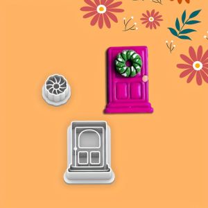 2Pcs Christmas Polymer Clay Cutters Set Premium Material Door & Wreath Design Clay Molds for DIY Jewelry & Bohemian Style Crafts