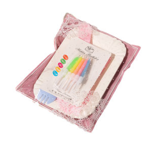 Disposable Plastic Birthday Cake Kit with Knife Fork Plate Candle Four-In-One Combination Baking Paper Plate Dinnerware Set
