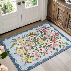 VIKAMA French-Style Rural Floral Floor Mat - Anti-Slip Welcome Mat - Indoor And Outdoor Entrance Floor Mat - Home Decoration