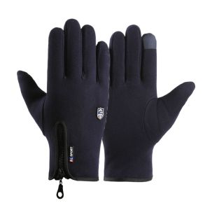 Autumn Winter Windproof Thermal Thickened Gloves for Men Women Outdoor Cycling Zipper Fleece Touch Screen Non Slip Cold Proof