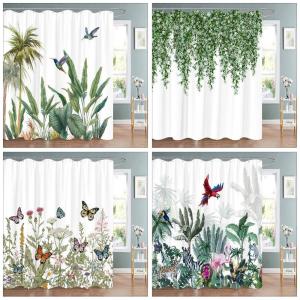 Tropical Greenery Floral Shower Curtain Hummingbird Butterfly Leaf Polyester Fabric Washable Shower Curtains Bathroom Decoration