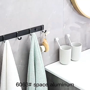 HCCM Free Punching wall-mounted Bathroom Hook Door Hook Space Aluminum Wall Hook (4/5/6) Bracket