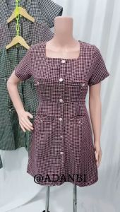 Dress 8919-85 Variasi Kancing Realpic Bahan Katun Tweed Import Premium LD 94 PJ 85 CM