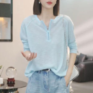 Shalldoer | Bộ đồ hai mảnh thời trang mùa hè mỏng thoáng khí chống nắng Áo len dệt kim Quần Jeans Five Tens Bộ đồ hai mảnh cho nữ