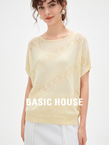 Basic House | Yellow Lace Knitwear Autumn Thin Breathable Loose Short Sleeve Sweater