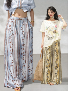 KEIKO | Quần Dài Chân Rộng Tencel Nhẹ Vintage Print
