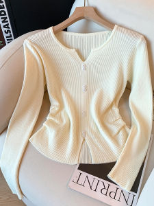 Slim Fit V-Neck Knitted Base Layer Womens Top Korean Style Folded Waist Design Autumn Winter New Arrival Fashionable Cashmere Sweater