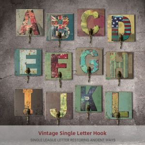 American Style Wooden Key Holder Wall Decorative Letter Hook House Key Rack Personalized Bedroom Vintage Alphabet Hook