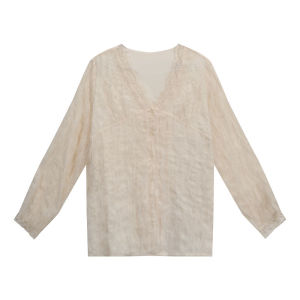 Áo Blouse Dài Tay Cổ V Rộng Dành Cho Người Mũm Mĩm