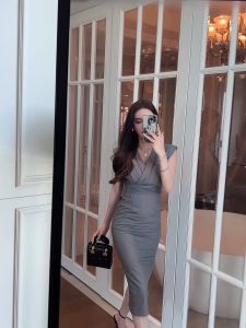 ZYHT Đầm Hàn Quốc thanh lịch công sở Màu đơn giản hợp thời trang đầm trung niên 30535