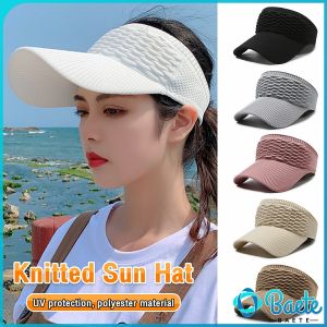 Women Anti-UV Sunhat Long Brim Empty Top Visor Cap Knitted Tennis Baseball Caps Adjustable Sport Sun Hat Outdoor Beach Hats