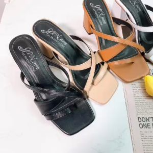 Dép nữ cao gót vuông 7p quai mảnh chéo xỏ ngón G72 ảnh thật - Guốc nữ