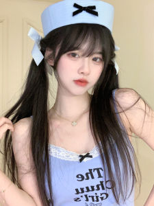 หมวกเบเร่ต์สีน้ำเงินลายผีเสื้อสไตล์นักเดินทางสุดน่ารักสำหรับเด็กผู้หญิง หมวกนักพยาบาล หมวกทรงทรงมน สีน้ำเงิน