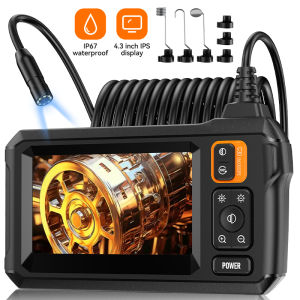 Endoscope Camera 4.3 Inch with Light HD1080P Inspection Borescope Camera IP67 Semi-Rigid Cord Automotive Bore Scope for Sewer
