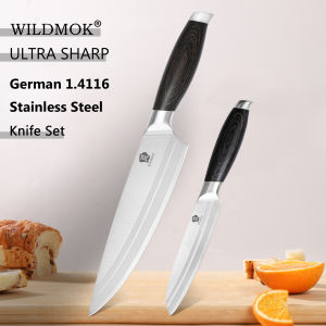 WILDMOK 2 Piece Kitchen Knives Set Stainless Steel Pakkawood Handle 8" Chef Knife & 5 "Utility Knife Multipurpose Kitchen Tool