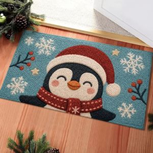 3D Embossed Christmas Doormat Xmas Tree Santa Snowflake Berry Leaf Print Non‑Slip Floor Mat for Entryway Holiday Home Decor