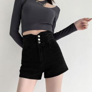 ผู้หญิง ผอม เดนิม กางเกงขาสั้น ฤดูร้อน บาง ยืดได้ ทรงเอ แจ๊กเก็ต Bottoming สูง เอว ผ้าฝ้าย ยืด กางเกงยีนส์ กางเกงขาสั้น กางเกงขายาวขากว้างขาตรง