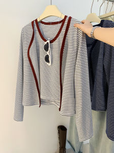 Áo kiểu nữ AMILUCK áo sơ mi kết hợp áo ba lỗ kẻ sọc