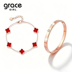Grace Girl | Lucky Four-leaf Clover Charm Bracelet Bangle Luxury Stackable
