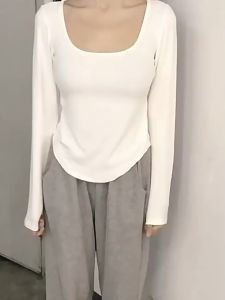 ⚡Port⚡ blouses women new style 2025 Korean fashion tops Long Sleeved T-shirt for Women Irregular Slim Fit Student Casual Short Bottom Shirt M-XL 2️⃣0️⃣2️⃣5️⃣