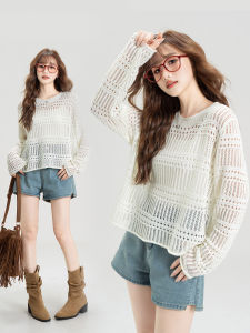 Áo Blouse Đan Nữ Thiết Kế Ren Pháp Trắng