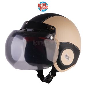 Helm Bogo Anak Retro Kulit Sintetis Lucu Untuk Usia 2 3 4 5 6 Tahun Cream Hitam
