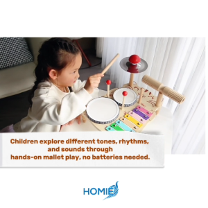Wooden Musical Instrument Baby Toy Set (Xylophone Drums Cymbal and Tone Block)