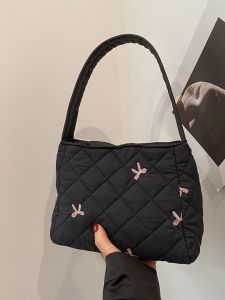 กระเป๋าถือผ้าฝ้ายสไตล์เกาหลี ปักลายผีเสื้อ กระเป๋าถือแบบลำลอง กระเป๋าถือทรงกลมพับได้ กระเป๋าสะพายไหล่แบบยูนิเซ็กซ์