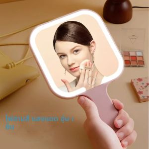เติมแสง LED กระจกแต่งหน้าสแควร์/รอบ 3 สีหรี่แสงได้ไฟ Lighted Hand Mirror กระจกเครื่องสําอางมือถือขนาดกะทัดรัดกระเป๋า
