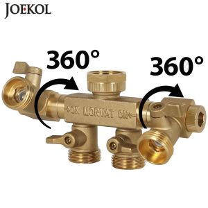 1pc Female Thread 3/4" Brass 4 Way Diverter Hose BSP/NH Y Type Connector Faucet Hose Water Splitter Rotate 360 Degrees