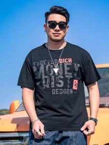 plus Size Mens Black Ice Silk Short Sleeve T-Shirt Loose Fit Summer Trendy Brand Casual Top for Youth Letter Print Cool Feeling