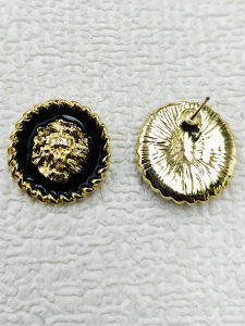High-End Lion Head Ear Studs with Delicate Fragrance Silver Needle Round Shape Versatile Personality Black Drip Oil Earrings