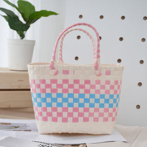 Large Capacity Hand Woven Basket Bag in Bright Dopamine Colors for BeachAndBride Suitable for MenAndWomen