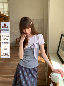Sweet and 3D Bow Tie Fake Layered T-shirt