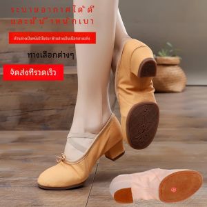 ผู้หญิง รองเท้าเต้นรําผ้าใบ นุ่ม รองเท้าแตะบัลเล่ต์ด้านล่างพร้อมส้นโยคะ ชนเผ่า รองเท้าเต้นรําท้องรองเท้าครูกลางแจ้ง