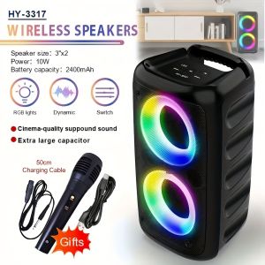 The HY-3317 wireless speaker is equipped with a subwoofer a free microphone and cinema grade surround sound
