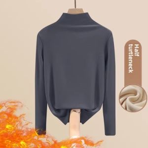 Womens Thickened Double-sided Cashmere Base Shirt Half-high Collar Inner Wear Fleece-lined Fashionable Top for Autumn Winter Spring