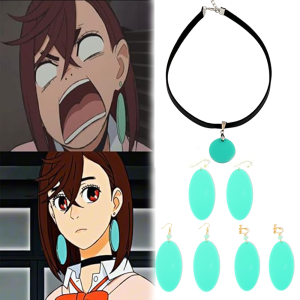 Anime DAN DA DAN Ayase Momo Necklace Ear Clips Green Acrylic Oval Alien Style Cosplay Accessory Props For Women Fans Jewelry