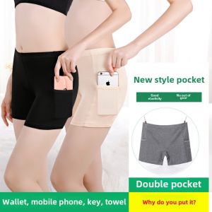 Womens Safety Pants Bamboo Charcoal Cotton Anti-Light Bottoms Five-Quarter Length Invisible Underwear Large Size Home Clothes