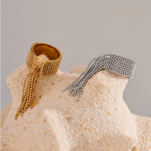 XIANING Statement Stainless Steel Chain Tassel Finger Ring Adjustable 18K PVD Plated High Quality Charm Stylish Golden Jewelry