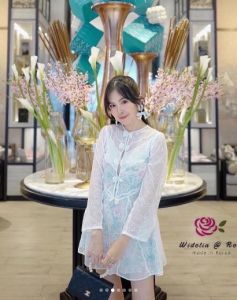 Long Sleeve Chiffon Print Lace Mini Dress - P010-008 - PIMNADACLOSET