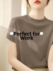 V.C.I | High-end Half-neck Short Sleeve Slimming Icy Silk T-Shirt