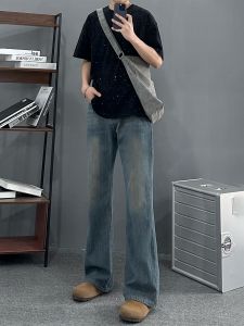 Cleanfit High Waist Mens Jeans Extended Length Tall Size American Retro Micro Flared Pants Cotton Stretch Denim Youth Trend