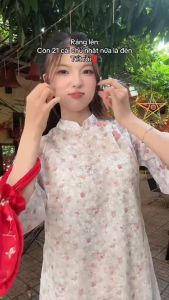 QC_ Set áo dài vintage áo dài cách tân trang nhã set áo dài mặc Tết áo Ren thêu bông Tơ Tằm Ánh Kim nút bọc kèm quần dài Lụa Nhung