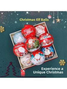 Christmas Decorative Iron Art Candy Box round Hanging Ornament Ball Festival Atmosphere Elf Gift Box for School Activities