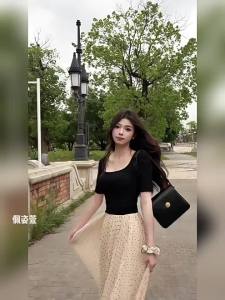PEIZIXUAN | Đầm Mới Hè Dây Nịt Eo Chấm Bi Đen Phong Cách Pháp