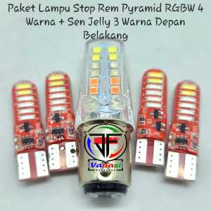 Paket Lampu Stop Rem Pyramid Bolvan 4 Warna RGBW LED & Lampu Sein Sen Depan Belakang Jelly RGB 3 Warna Running Flash Wajib DC 12 Volt Universal