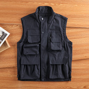 Phong Cách Mỹ Câu Cá Nhiều Túi Nam Áo Hai Dây Đi Xe Thể Thao Ngoài Trời Áo Khoác Thoải Mái Rộng Rãi Fit Khóa Kéo Vải Nylon Đóng Cửa