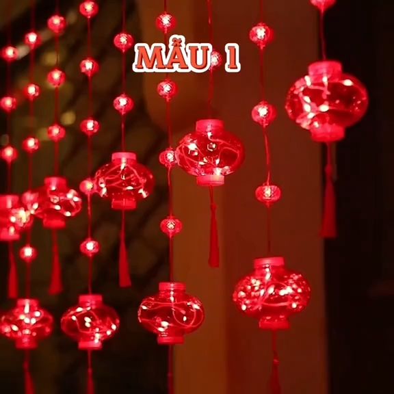 Dây đèn led rèm lồng đèn đỏ may mắn trang trí lễ Tết, chống thấm ngoài ...