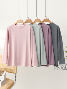 De Velvet Pajamas Womens Fall and Winter Brushed Thermal round-Neck Long Sleeves T-shirt Can Be Outwear Single Blouse Casual Homewear